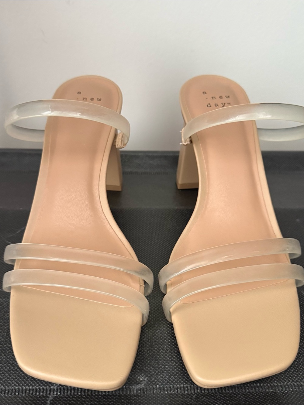 a new day Nude Block Heel Sandals with Clear Straps